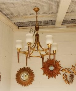 1920/50′ Paire De Lustres Bronze et Laiton Avec Flèche Style Arbus Par Maison Jansen 6 Ampoules