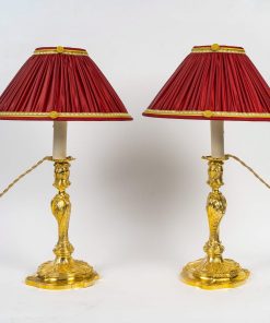 Paire de Flambeaux Rocaille Montée en Lampes en Bronze Ciselé et Doré Style Louis XV vers 1850