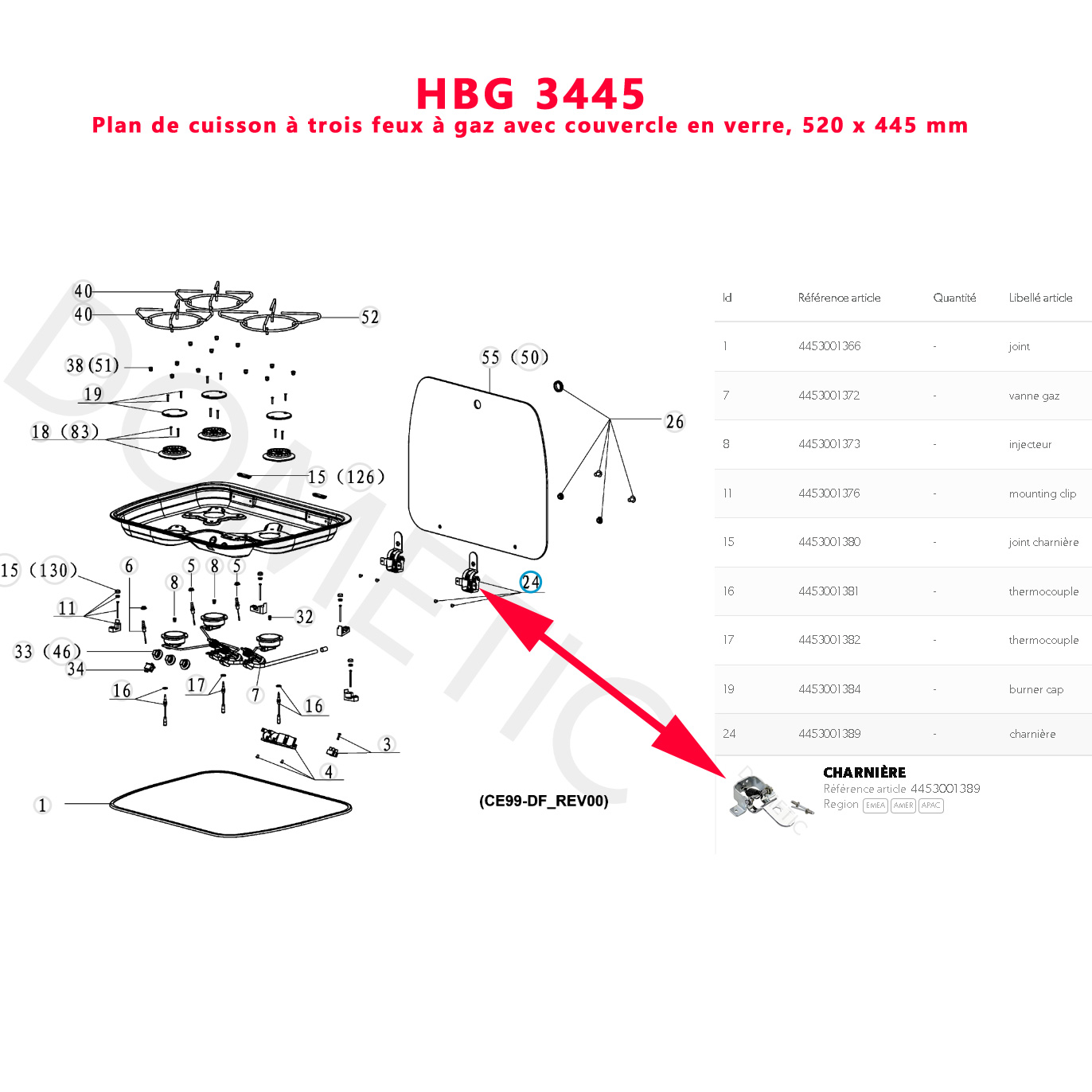 Dometic, charnière complète avec resort pour plaque en verre de réchauds, ou gaziniere Dometic MO9722, KSK2007R, CE99-ZF, HBG 3445, HBG 2335, CE99 B410, SNG 4133 – Image 2