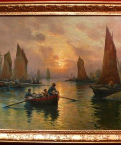 MARONIEZ Georges Peinture Française Fin XIXè Le Retour Des Pêcheurs Huile Sur Toile Signée Certificat d&rsquo;authenticité
