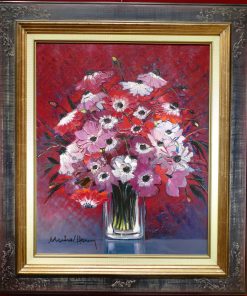 Michel Henry Tableau 20è Siecle Anemones De France Huile Sur Toile Signee Certificat Art Moderne